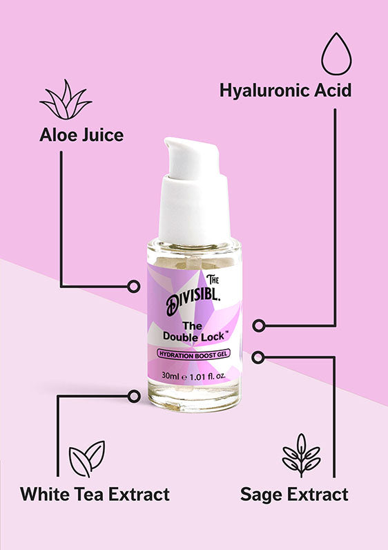 The Double Lock - Hydration Boost Gel - List of key ingredients including Aloe Juice and White Tea Extract