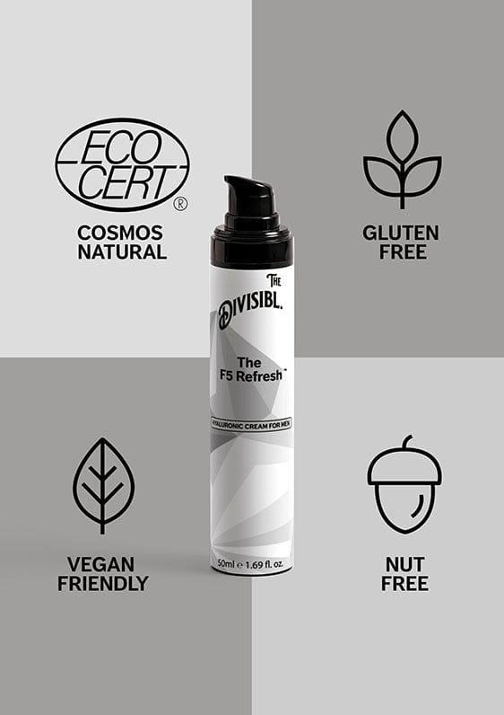 The F5 Refresh - Hyaluronic Face Cream for Men - With its certifications of Nut Free, Gluten Free and Vegan Friendly
