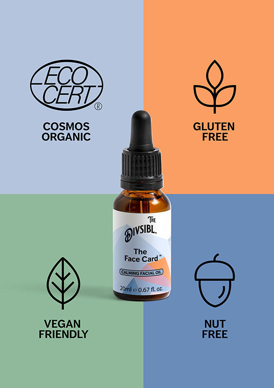 The Face Card - Calming Facial Oil - With its certifications of Nut Free, Gluten Free and Vegan Friendly