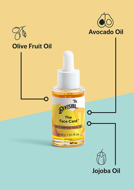 The Face Card - Multi-Purpose Facial Oil - List of key ingredients including Avocado Oil and Jojoba Oil