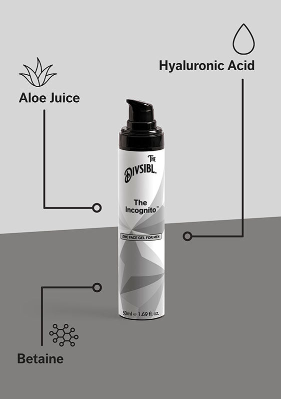 The Incognito - Zinc Cream for Men - List of key ingredients including Hyaluronic Acid and Aloe Juice
