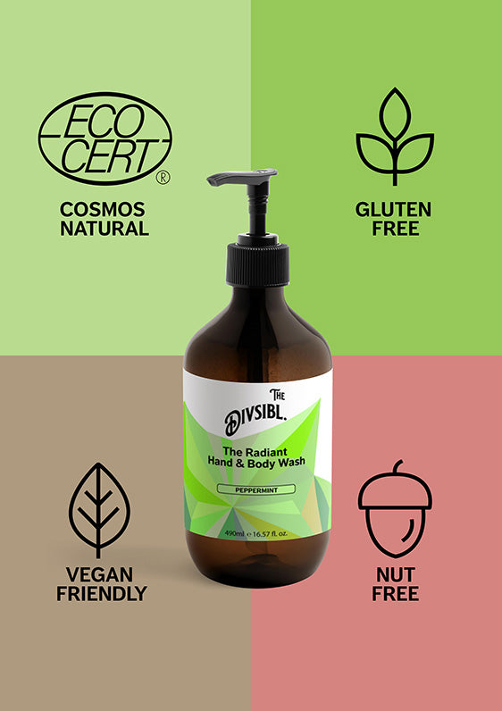 The Radiant Hand and Body Wash - Peppermint - With its certifications of Nut Free, Gluten Free and Vegan Friendly