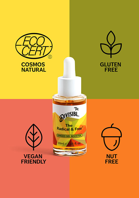 The Radical & Free - Ginkgo Gel Booster - with its certifications being Nut Free, Gluten Free and Vegan Friendly