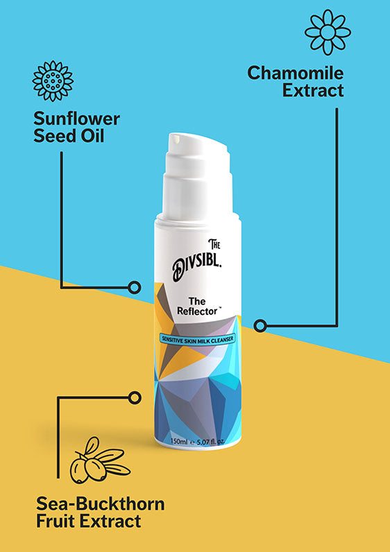 The Reflector - Sensitive Skin Milk Cleanser - List of key ingredients including Chamomile Extract and Sea-Buckthorn Fruit Extract