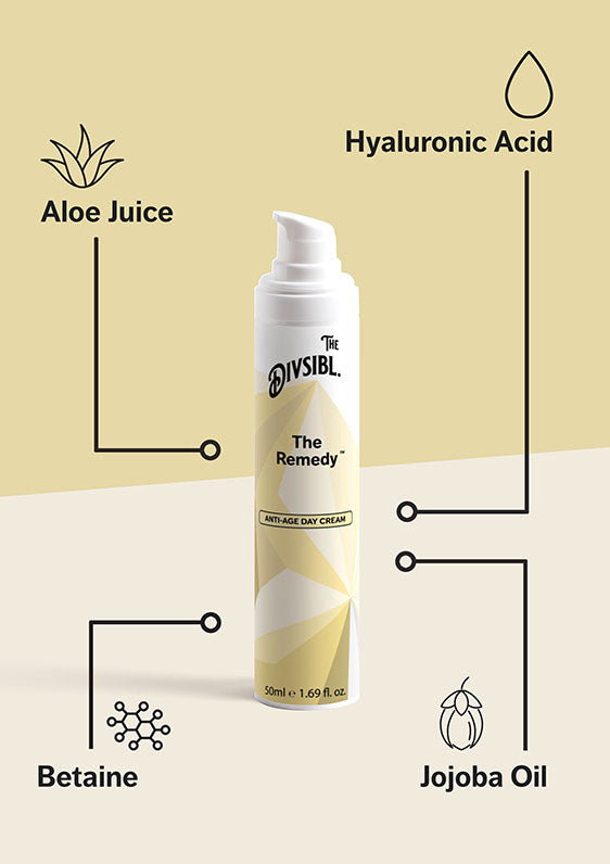 The Remedy - Anti-Age Day Cream - List of key ingredients including Jojoba Oil and Aloe Juice