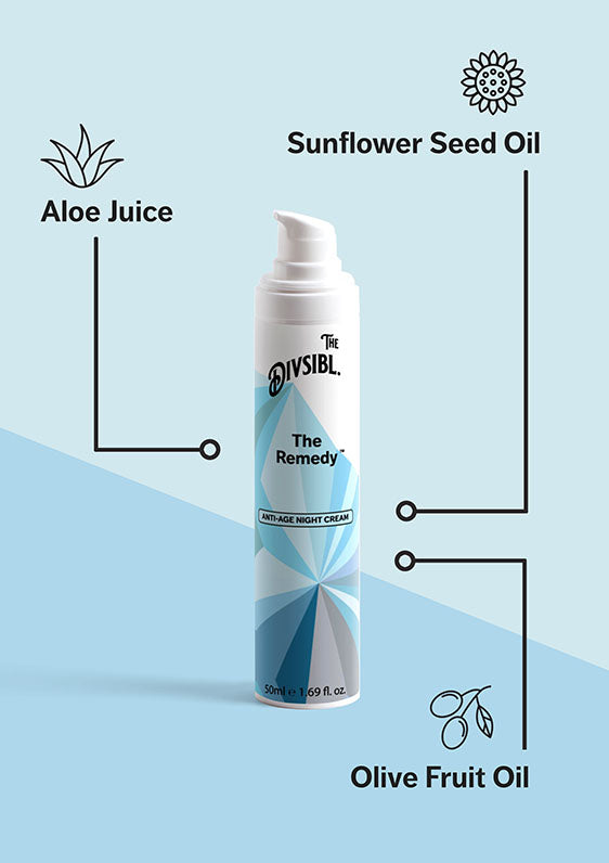 The Remedy - Anti-Age Night Cream - List of key ingredients including Sunflower Seed Oil and Olive Fruit Juice