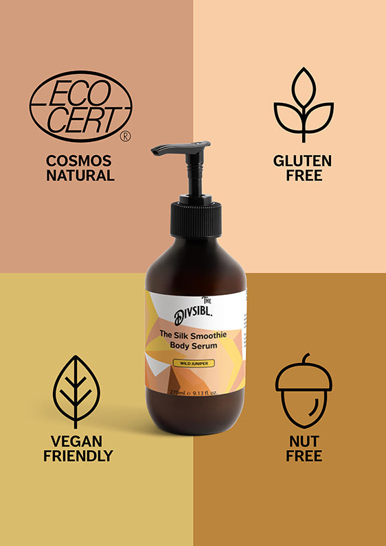 The Silk Smoothie Body Serum - Wild Juniper - With its certifications of Nut Free, Gluten Free and Vegan Friendly