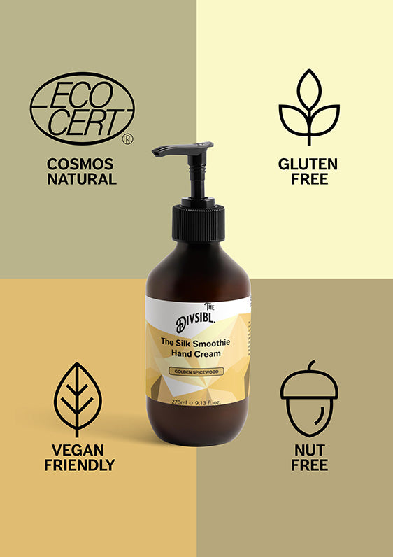 The Silk Smoothie Hand Cream - Golden Spicewood - With its certifications of Nut Free, Gluten Free and Vegan Friendly