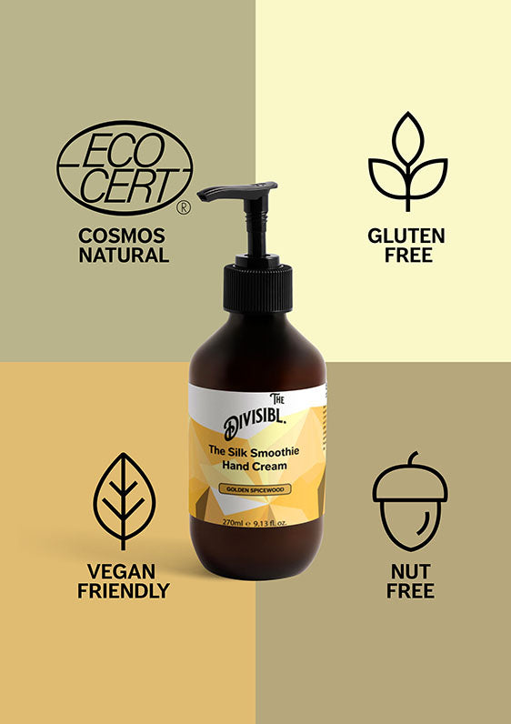 The Silk Smoothie Hand Cream - Golden Spicewood - With its certifications of Nut Free, Gluten Free and Vegan Friendly