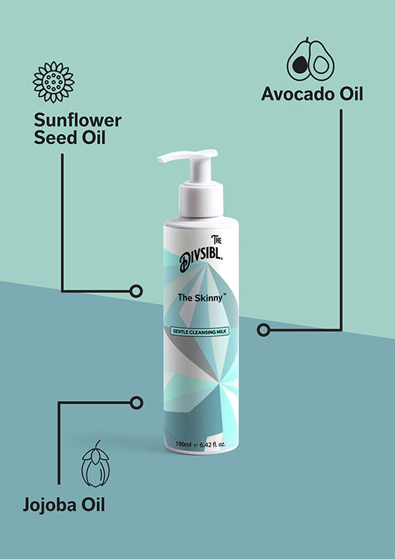 The Skinny - Gentle Cleansing Milk - List of key ingredients including Sunflower Seed Oil and Jojoba Oil