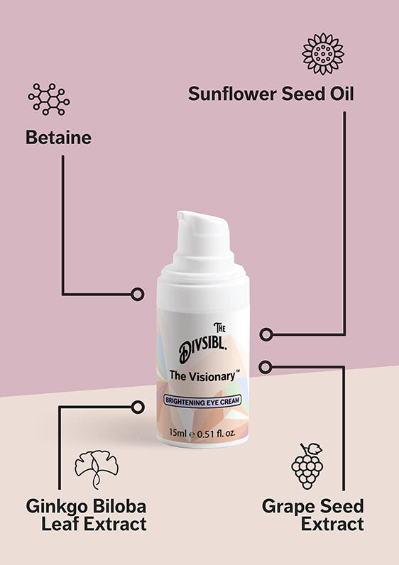 The Visionary - Brightening Eye Cream - List of key ingredients including Gingko Biloba and Grape Seed Extract