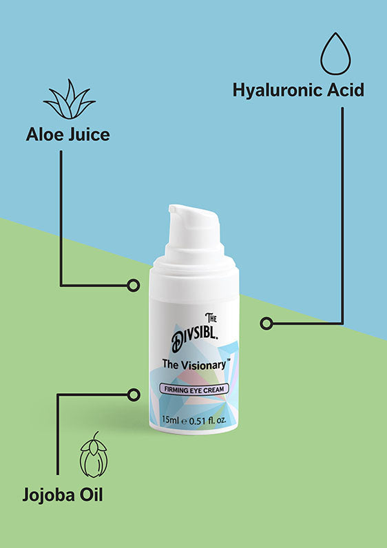 The Visionary - Firming Eye Cream - List of key ingredients including Aloe Juice and Jojoba Oil