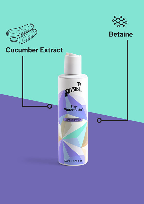 The Water Slide - Cleansing Toner - List of key ingredients including Betaine and Cucumber Extract