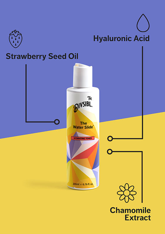 The Water Slide - Hydrating Toner - List of key ingredients including Strawberry Seed Oil and Chamomile Extract