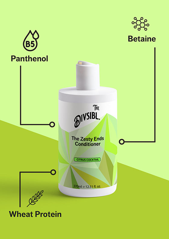 The Zesty Ends Conditioner - Citrus Cocktail - List of key ingredients including Wheat Protein and Panthenol